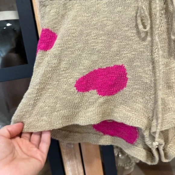 Beach Riot Beige Knit Heart-Print Lounge Shorts with Pink Hearts - Picture 6 of 9